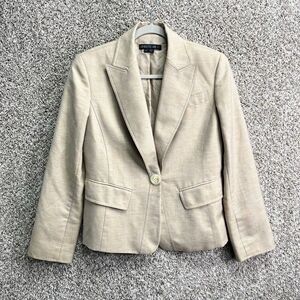 Lafayette 148 Blazer Women’s 4 Tan Wool & Linen Single Button Long Sleeve Jacket
